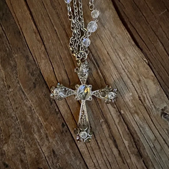 24” silver chain with rhinestone cross - Picture 2 of 2